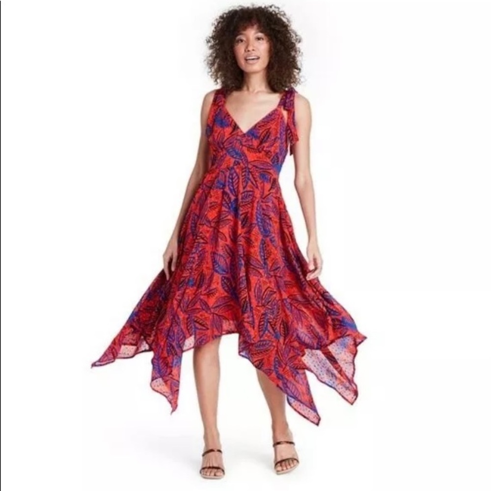 Alexis For Target Dress Small Tropical Leaf Tie Strap Asymmetrical Orange NWT